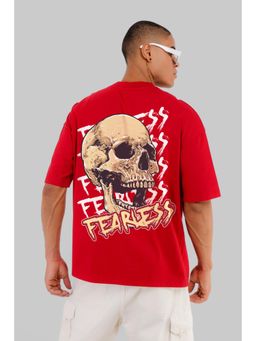 UNDERRATED CLUB - Men Red Cotton Graphic Oversized T-Shirt