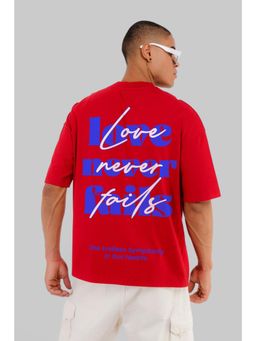 UNDERRATED CLUB - Men Red Cotton Typography Oversized T-Shirt