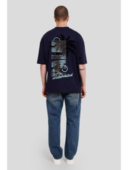 UNDERRATED CLUB - Men Navy Blue Cotton Graphic Oversized T-Shirt