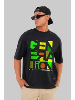 UNDERRATED CLUB - Men Black Cotton Abstract Oversized T-Shirt