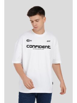 UNDERRATED CLUB - Men White Cotton Typography Oversized T-Shirt