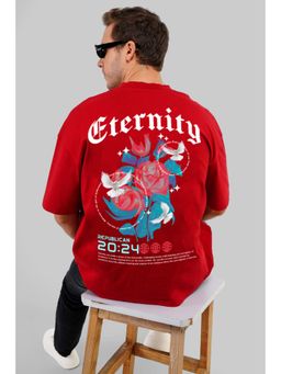 UNDERRATED CLUB - Men Red Cotton Printed Oversized T-Shirt