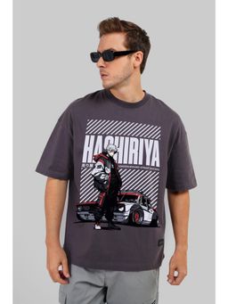 UNDERRATED CLUB - Men Grey Cotton Graphic Oversized T-Shirt