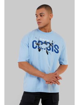 UNDERRATED CLUB - Men Blue Cotton Graphic Oversized T-Shirt