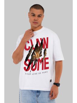 UNDERRATED CLUB - Men White Cotton Graphic Oversized T-Shirt