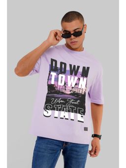 UNDERRATED CLUB - Men Lavender Cotton Graphic Oversized T-Shirt
