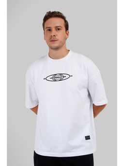 UNDERRATED CLUB - Men White Cotton Printed Oversized T-Shirt