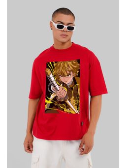UNDERRATED CLUB - Men Red Cotton Graphic Oversized T-Shirt