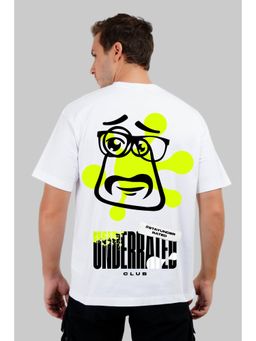 UNDERRATED CLUB - Men White Cotton Printed Oversized T-Shirt
