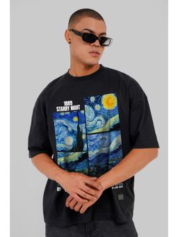 UNDERRATED CLUB - Men Black Cotton Printed Oversized T-Shirt