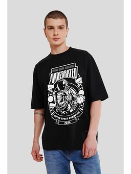 UNDERRATED CLUB - Men Black Cotton Printed Oversized T-Shirt