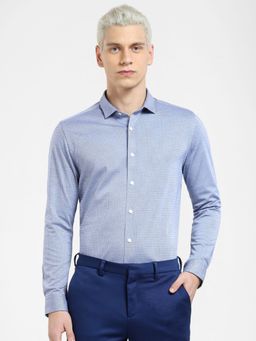 Jack & Jones - Blue Printed Knit Full Sleeves Shirt