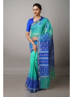 Unnati Silks - Green Pure Block Printed Kota Cotton Saree with Unstitched Blouse