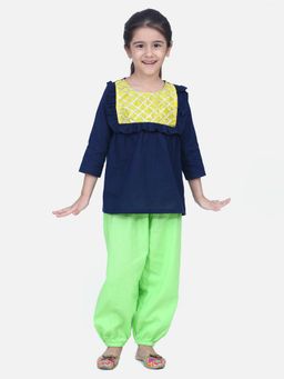 BownBee - Cotton Full Sleeve Top with Harem- Blue (Set of 2)