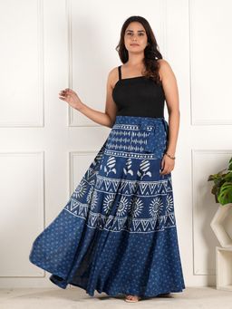 Style Shoes - Blue Women Handloom Wrap Around Block Printed Ethnic Motifs Skirt