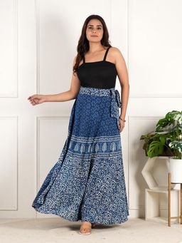 Style Shoes - Blue Women Handloom Wrap Around Block Printed Floral Ethnic Skirt