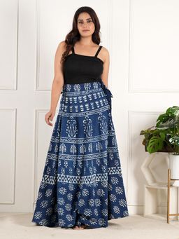 Style Shoes - Blue Women Handloom Wrap Around Block Printed Floral Ethnic Skirt