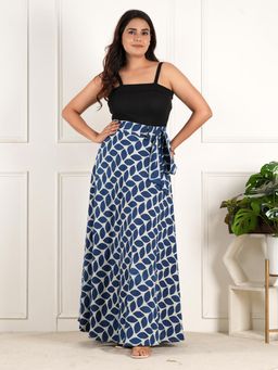 Style Shoes - Blue Women Handloom Wrap Around Block Printed Floral Ethnic Skirt
