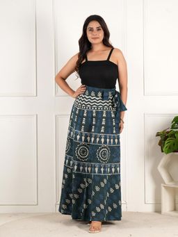 Style Shoes - Blue Women Handloom Wrap Around Block Printed Ethnic Motifs Skirt