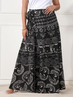 Style Shoes - Black Women Handloom Wrap Around Block Printed Animal Print Ethnic Skirt