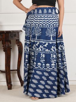 Style Shoes - Blue Women Handloom Wrap Around Block Printed Ethnic Motifs Skirt