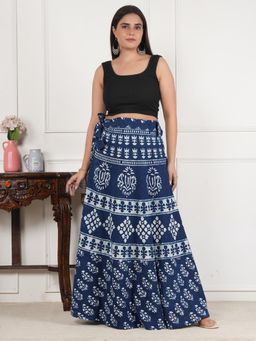 Style Shoes - Blue Women
                  Handloom Wrap Around Block Printed Ethnic Motifs Skirt
                  - 2