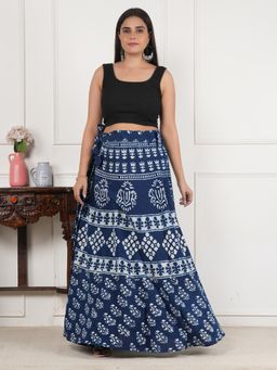 Style Shoes - Blue Women
                  Handloom Wrap Around Block Printed Ethnic Motifs Skirt
                  - 3