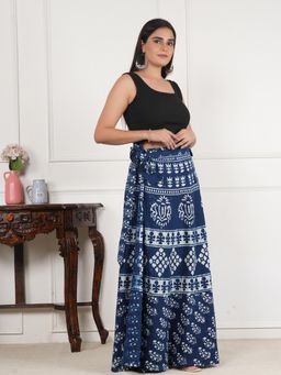 Style Shoes - Blue Women
                  Handloom Wrap Around Block Printed Ethnic Motifs Skirt
                  - 5