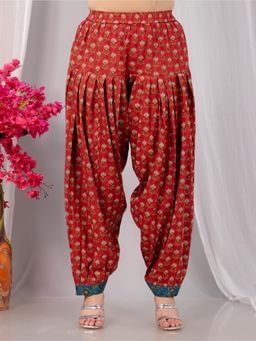 ARAMYA - Women Red Pure Cotton Floral Salwar