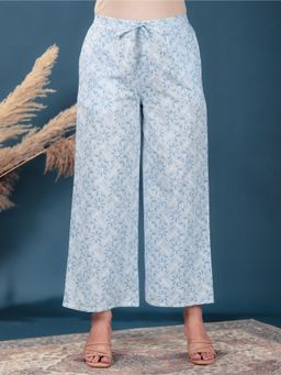 ARAMYA - Women Blue Pure Cotton Floral Palazzo