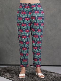 ARAMYA - Women Blue Pure Cotton Printed Pant