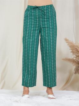 ARAMYA - Women Green Pure Cotton Printed Pant