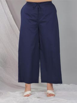 ARAMYA - Women Blue Pure Cotton Solid Palazzo