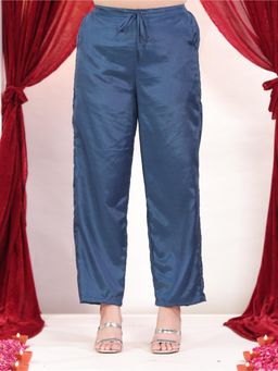 ARAMYA - Women Blue Shantoon Solid Pant