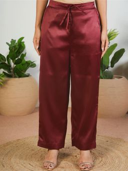 ARAMYA - Women Maroon Satin Solid Pant