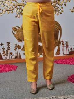 ARAMYA - Women Yellow Shantoon Solid Pant