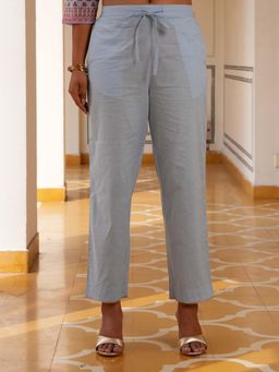 ARAMYA - Women Blue Pure Cotton Solid Pant