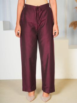 ARAMYA - Women Maroon Silk Blend Solid Pant