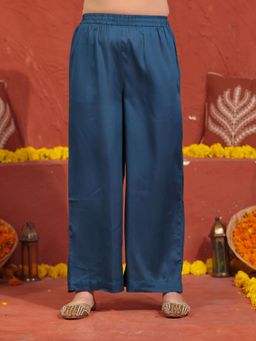 ARAMYA - Women Blue Silk Blend Solid Palazzo