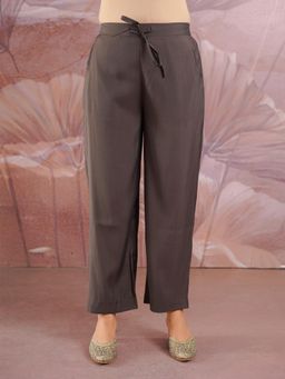 ARAMYA - Women Grey Silk Blend Solid Pant