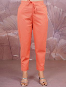 ARAMYA - Women Peach Pure Cotton Solid Pant