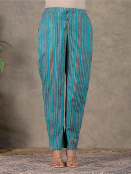 ARAMYA - Women Green Pure Cotton Stripes Pant