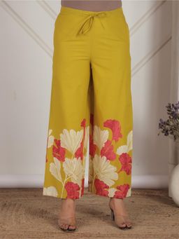 ARAMYA - Women Yellow Pure Cotton Printed Palazzo