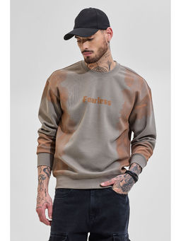 Snitch - Men Grey Cotton Blend Crew Neck Sweatshirt