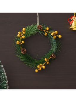 eCraftIndia - Green Christmas Wreath with Gold Balls and Flowers Decorative Ornaments