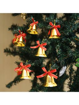 eCraftIndia - Christmas Golden Jingle Bells with Red Ribbon