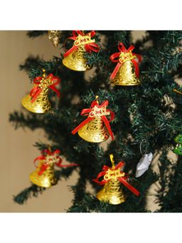 eCraftIndia - Set of 6 Merry Christmas Golden Bells with Red Ribbon Christmas Tree Decoration