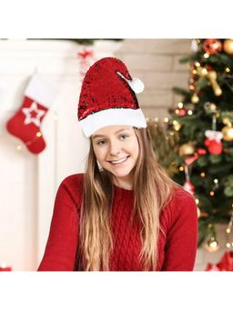 eCraftIndia - Red and Green Flip Sequin Fancy Christmas Santa Cap