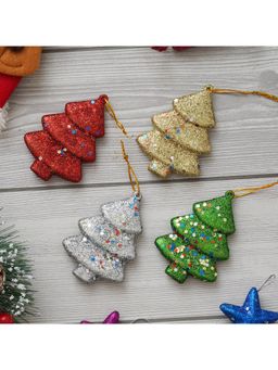 eCraftIndia - Set of 4 Sparkly Christmas Trees for Decor (Red, Green, Gold, Silver)