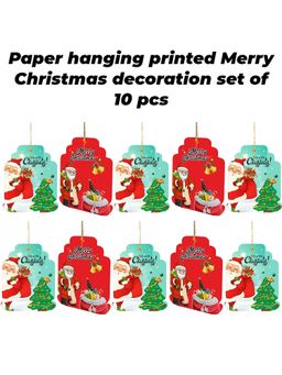 eCraftIndia - Christmas Tree Printed Merry Christmas Paper Card Hanging Decoration (Set of 10)